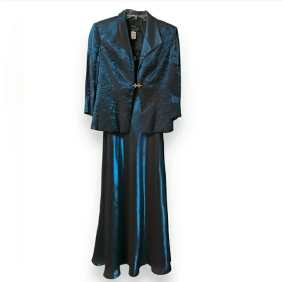 ALEX EVENINGS PETITE Iridescent Teal Two Piece Evening Dress Set